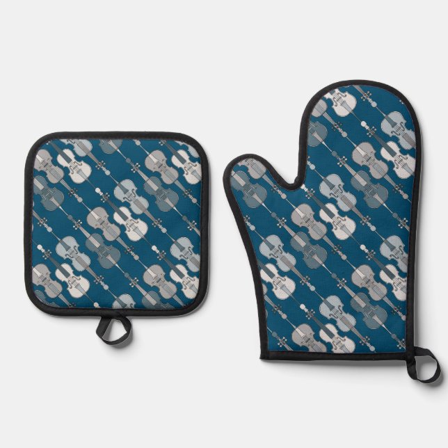 Farbenfrohe Cellos Pattern Ofenhandschuh & Topflappen-Set (Vorderseite)