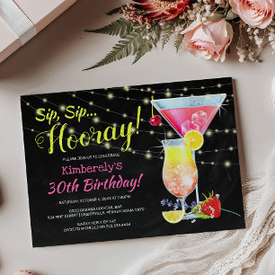 Farbenfrohe Chalkboard Sip Sip Hooray BIrthday Par Einladung