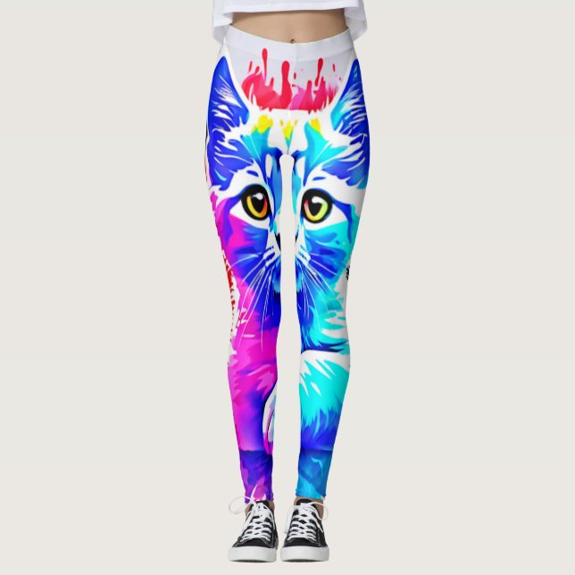 Farbenfrohe Chat Art Leggings (Vorderseite)