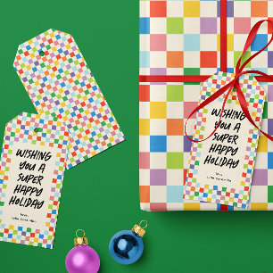 Farbenfrohe Checkerboard Fun Custom Geschenkanhänger