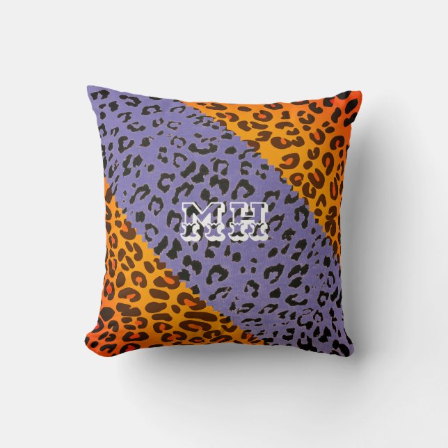 Farbenfrohe Cheetah Print Pattern Girl Monogram Kissen (Vorderseite)