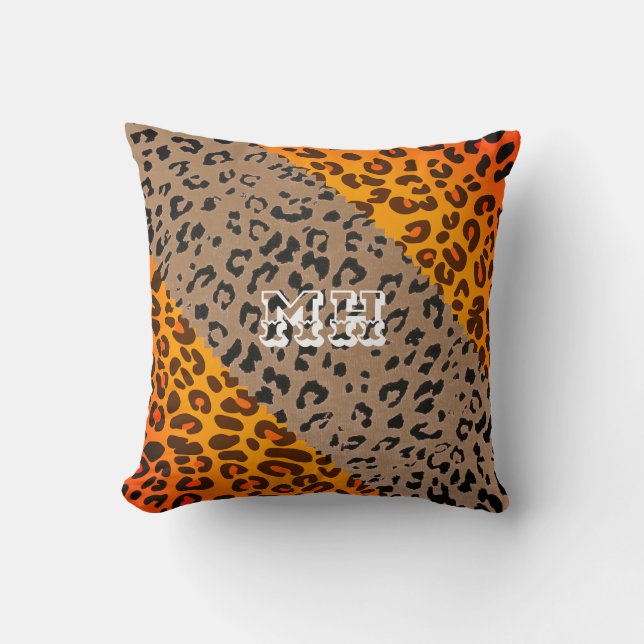 Farbenfrohe Cheetah Print Pattern Girl Monogram Kissen (Vorderseite)