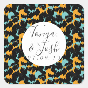Farbenfrohe Cheetah Print Pattern Moderne Hochzeit Quadratischer Aufkleber