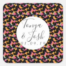 Farbenfrohe Cheetah Print Pattern Moderne Hochzeit Quadratischer Aufkleber