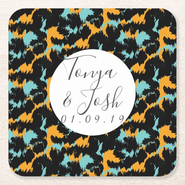 Farbenfrohe Cheetah Print Pattern Moderne Hochzeit Rechteckiger Pappuntersetzer (Vorderseite)