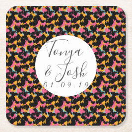 Farbenfrohe Cheetah Print Pattern Moderne Hochzeit Rechteckiger Pappuntersetzer