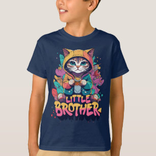 Farbenfrohe Chibi-Hooded Cat Little Brother T-Shirt