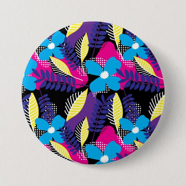 Farbenfrohe Chic Floral & Dot-Muster mit Blätter a Button (Vorderseite)