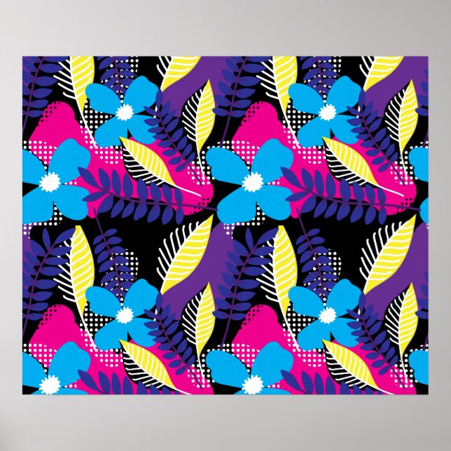 Farbenfrohe Chic Floral & Dot Muster mit Blätter Poster (Vorne)
