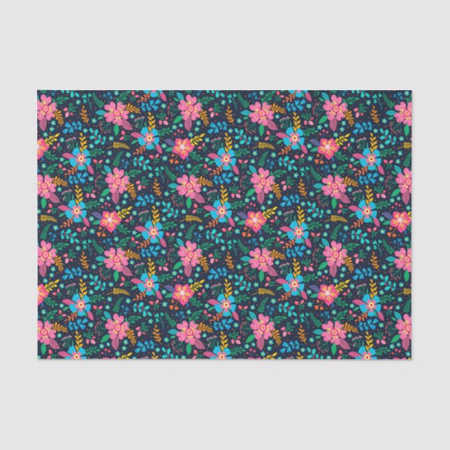 Farbenfrohe Chic Pink Blue Wildblume Blumenmuster Seidenpapier (Vorderseite)