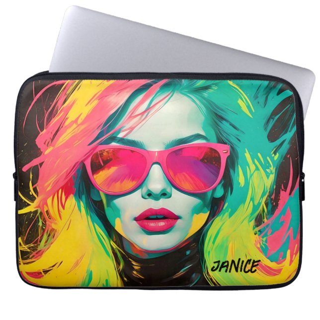 Farbenfrohe Chic Pop Kunst, Dichtung und Musik Laptopschutzhülle (Vorderseite)
