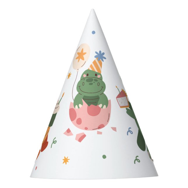 Farbenfrohe Childish Dinosaurier Kid's Birthday Partyhütchen (Vorderseite)