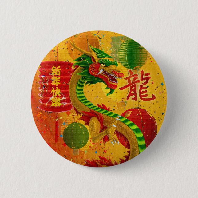 Farbenfrohe Chinesen Neues Jahr des Drachen 2024 Button (Vorderseite)
