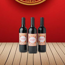 Farbenfrohe chinesische Laternen Lunar-Neujahr Weinetikett