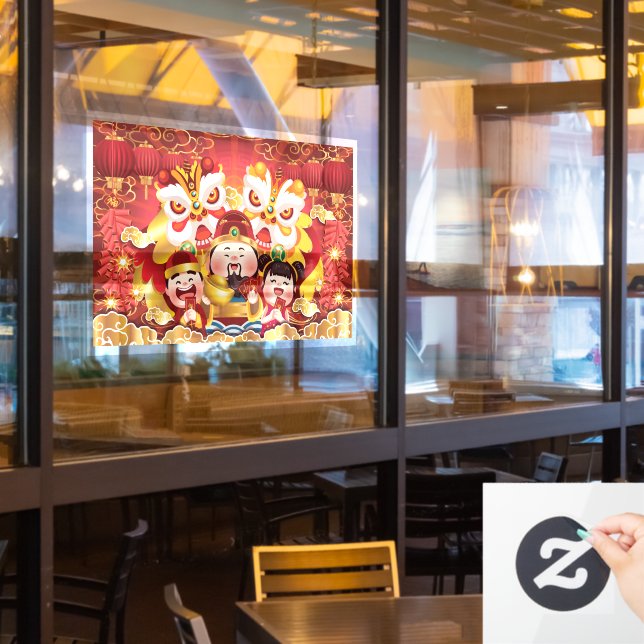 Farbenfrohe chinesische New Year Drachen & People Fensteraufkleber (Restaurantfenster)