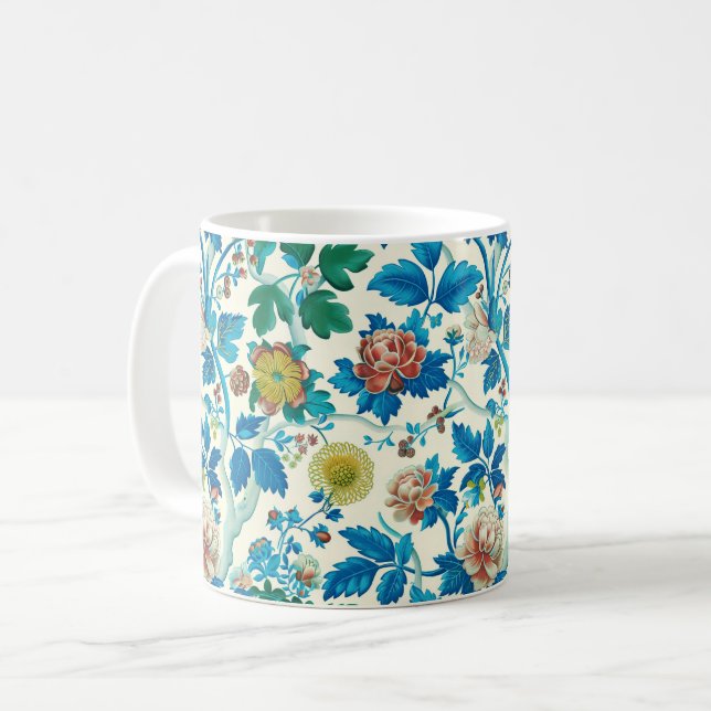 Farbenfrohe Chinoiserie Traditionelles, florales M Kaffeetasse (Vorderseite Links)