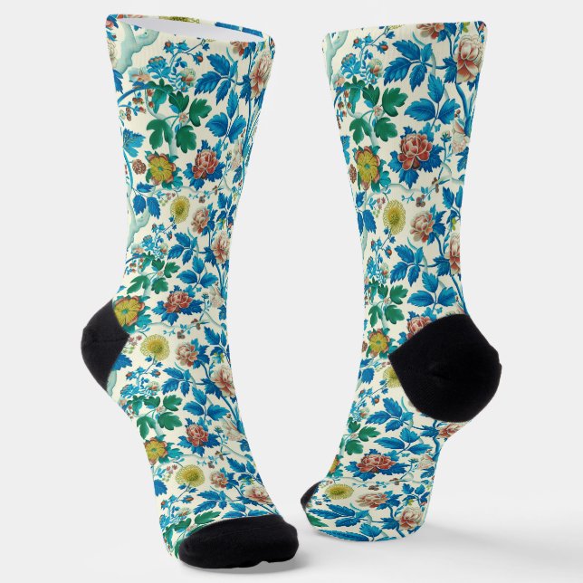 Farbenfrohe Chinoiserie Traditionelles, florales M Socken (Gewinkelt)