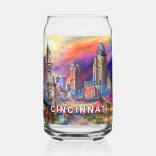 Farbenfrohe Cincinnati Skyline Dosenglas
