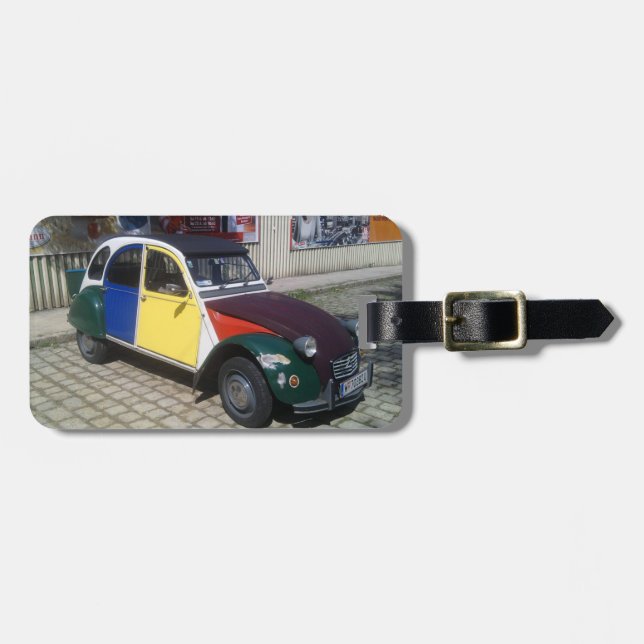 Farbenfrohe Citroen 2 CV Gepäckanhänger (Vorderseite horizontal)