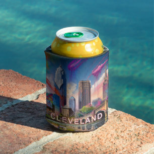 Farbenfrohe Cleveland Skyline Abstrakte Kunst Dosenkühler