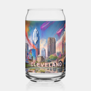 Farbenfrohe Cleveland Skyline Dosenglas