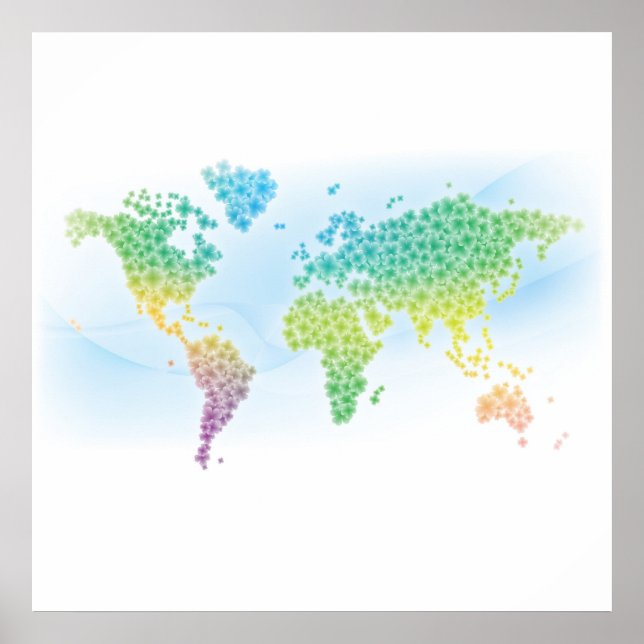 Farbenfrohe Cloud World Map Poster (Vorne)