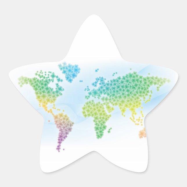 Farbenfrohe Cloud World Map Stern-Aufkleber (Vorderseite)