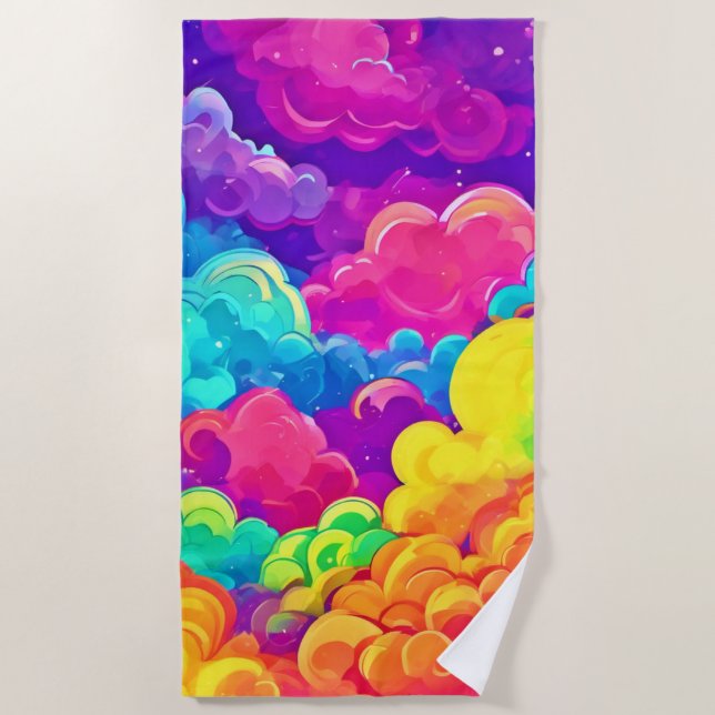Farbenfrohe Cloudscape Art Strandtuch (Vorderseite)