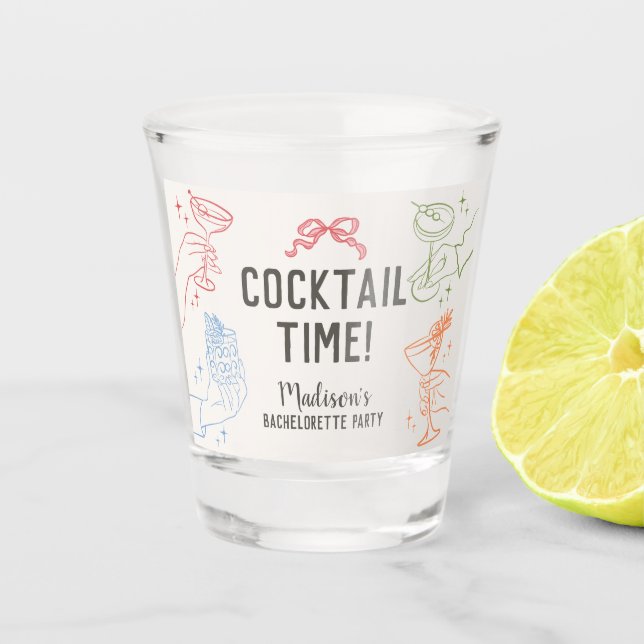Farbenfrohe Cocktail Party Retro Bachelorette Favo Schnapsglas (Vorderseite)