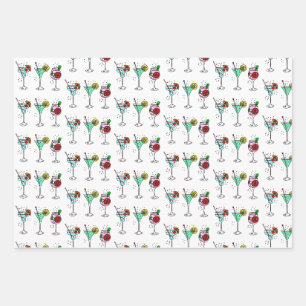 Farbenfrohe Cocktailauswahl Weiß Rosa Blau Geschenkpapier Set