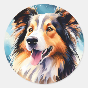 Farbenfrohe Collie Dog Wasserfarbe Runder Aufkleber