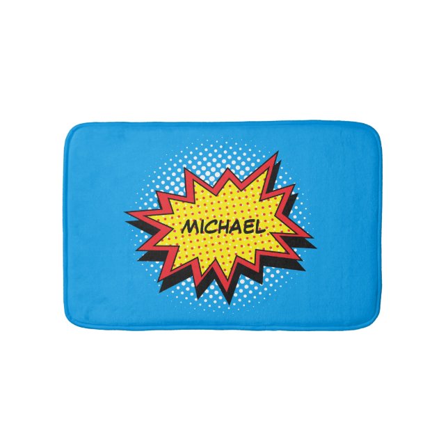 Farbenfrohe Comic Book Style Individuelle Name Badematte (Vorderseite)
