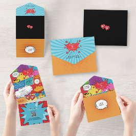 Farbenfrohe Comic Buch Pop Hochzeit All In One Einladung