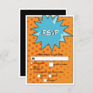 Farbenfrohe Comic Buch Pop Hochzeit RSVP Karte