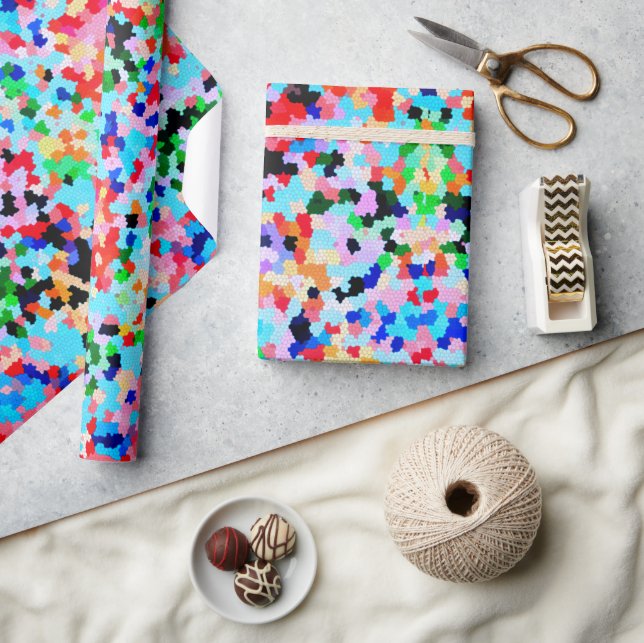 Farbenfrohe Confetti Abstrakt Mosaik Muster Neck T Geschenkpapier (Kunsthandwerk)