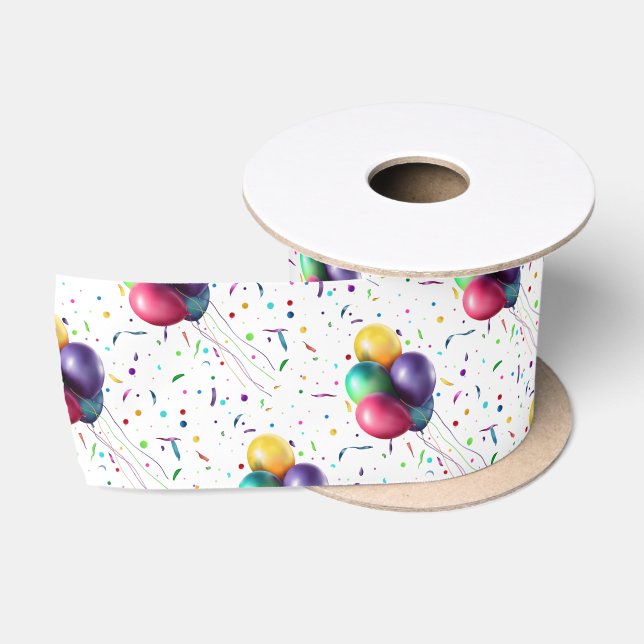 Farbenfrohe Confetti & Balloons Satinband (Spule)