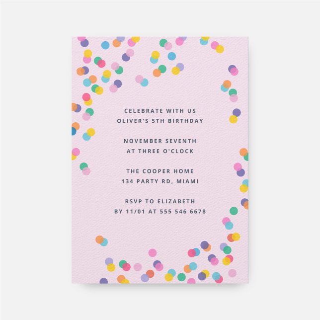 Farbenfrohe Confetti Girl's Birthday Pink Einladung (Von Creator hochgeladen)