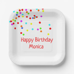 Farbenfrohe Confetti-Kinder-Geburtstagsparty Pappteller