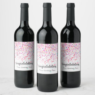 Farbenfrohe Confetti Pink Wasserfarbe Personalisie Weinetikett