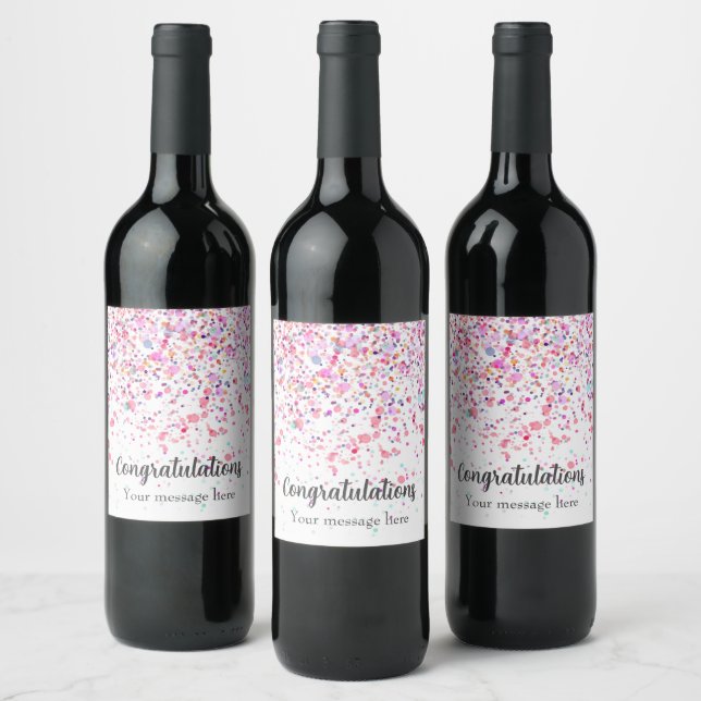 Farbenfrohe Confetti Pink Wasserfarbe Personalisie Weinetikett (Flaschen)