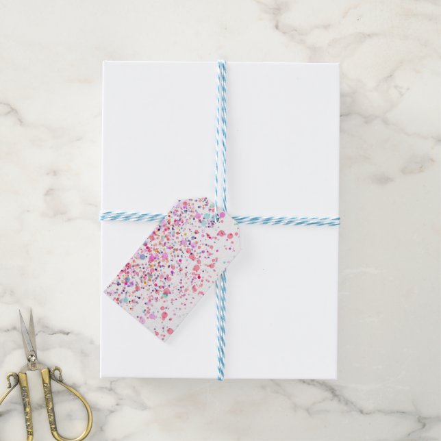 Farbenfrohe Confetti Rosa Wasserfarbe Geschenkanhänger (Mit Garn)
