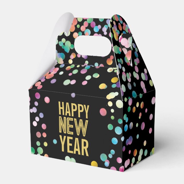 Farbenfrohe Confetti Silvester-Party Geschenkschachtel (Vorderseite)