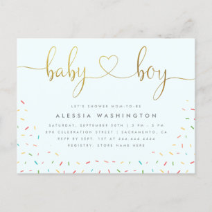Farbenfrohe Confetti Sprinkle Gold Boy Baby Dusche Einladungspostkarte