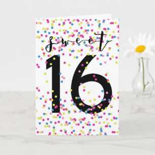 Farbenfrohe Confetti Sweet 16  Karte