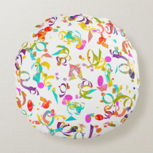 Farbenfrohe Confetti Toss Artwork Rundes Kissen