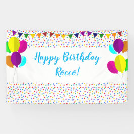 Farbenfrohe Confetti und Balloons glücklich zum Ge Banner