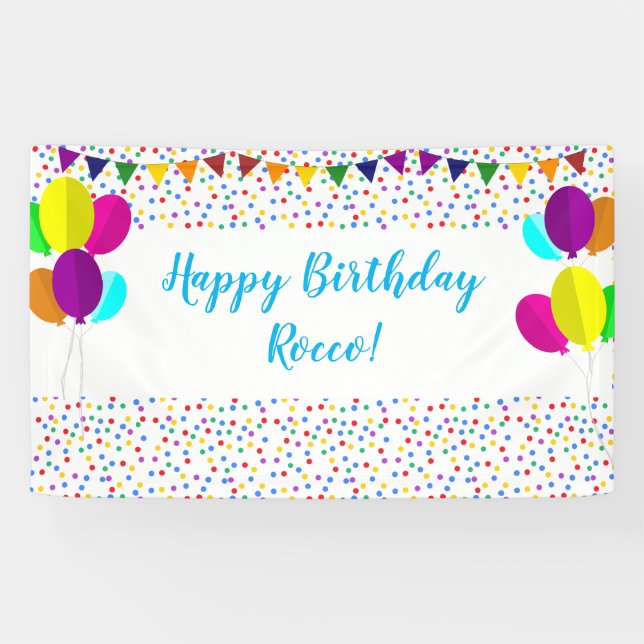 Farbenfrohe Confetti und Balloons glücklich zum Ge Banner (Horizontal)