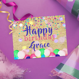 Farbenfrohe Confetti und Balloons glücklich zum Ge Postkarte