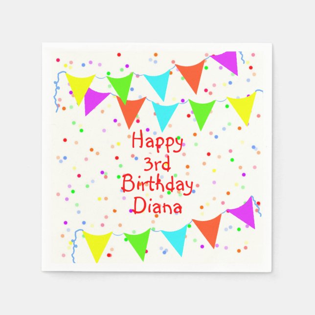 Farbenfrohe Confetti und Banners Children's Birthd Serviette (Vorderseite)
