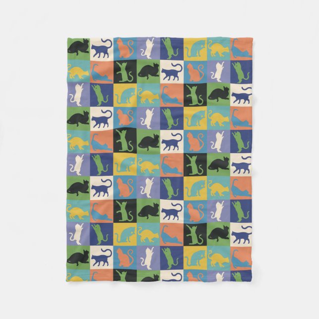 Farbenfrohe Coole Katzen auf Quilt-ähnlichen Plätz Fleecedecke (Vorderseite)